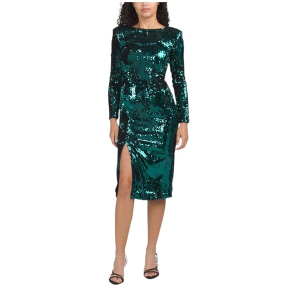 DRESS THE POPULATION Green Natalie Sequin Midi Dress - Picture 1 of 3